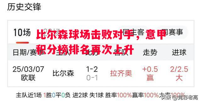 比尔森球场击败对手,意甲积分榜排名再次上升 比尔森球场击败对手,意甲积分榜排名再次上升