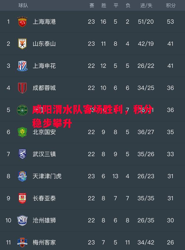 咸阳渭水队客场胜利，积分稳步攀升